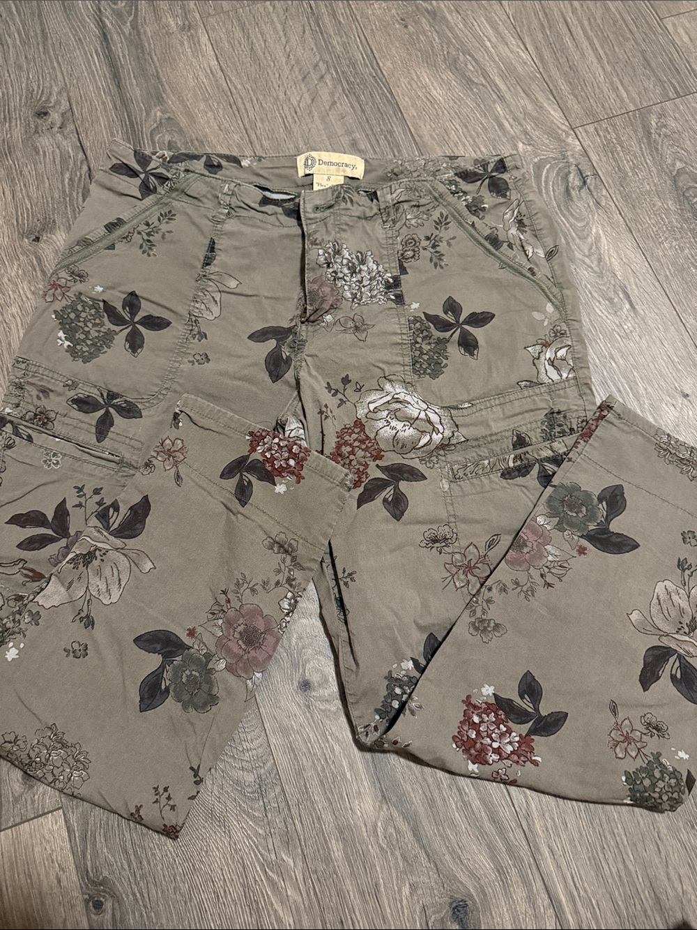 Democracy Olive Floral Cargo Shorts with Multicolor Blooms